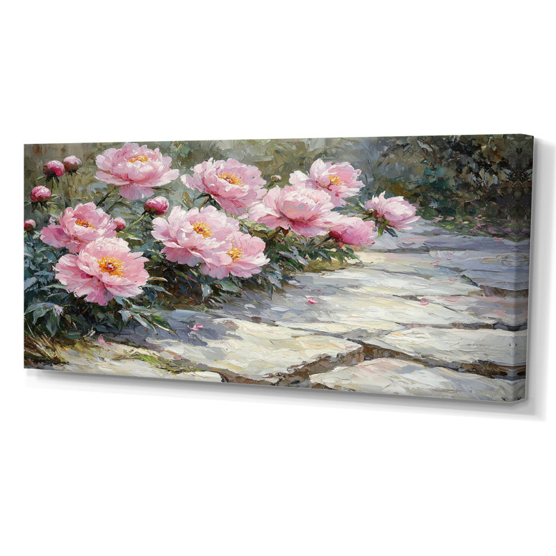 Art de mur de pivoines sur le chemin du jardin II, H 28 po x l 60 po, Toile tendue, Ne s’applique pas