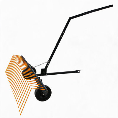 Enjyam Heavy Duty Pine Straw Rake for Lawn & Garden – 60 Inch Steel Tow Behind Dethatcher for ATV – Corrosion Resistant, 24 Durable Springs for Yard, Farm, Soil Loosening, Black