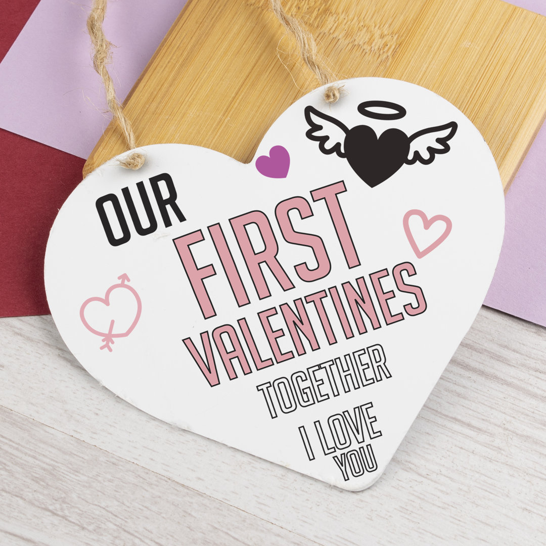 Wooden Heart Plaque First Valentine