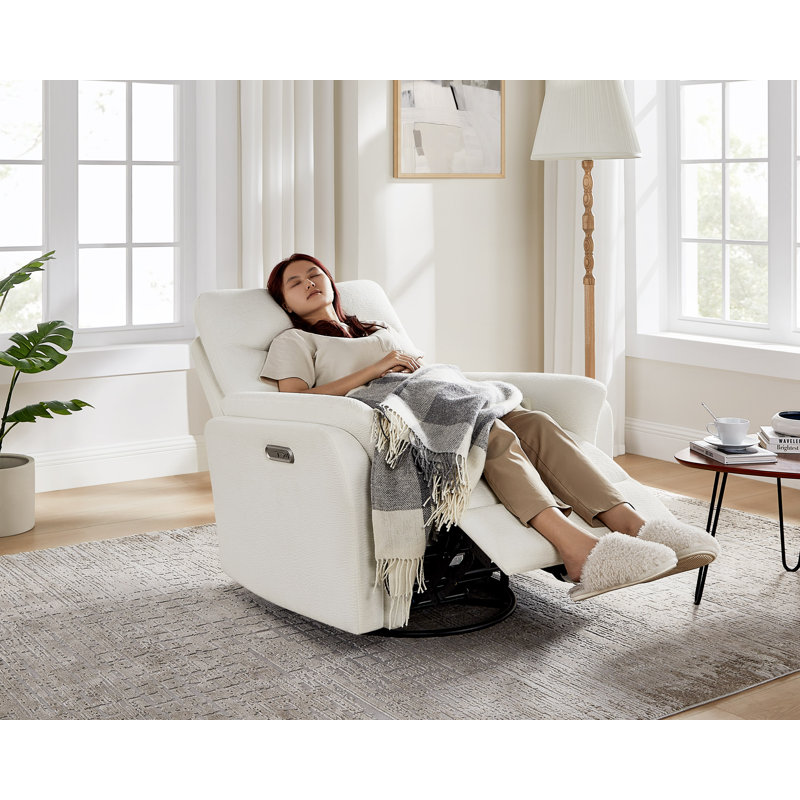 37 Inch Uphplstered 3 In 1 Swivel Glider Power Recliner, Set Of 2, White