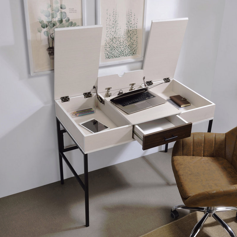 Natural & Black Finish Writing Desk W/Usb, Natural
