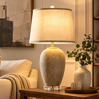 Lampe de table en céramique rétro de 24 po avec base en cristal Iftikar, comprenant une ampoule DEL E26 gratuite - Éclairage de chambre à coucher et de salon