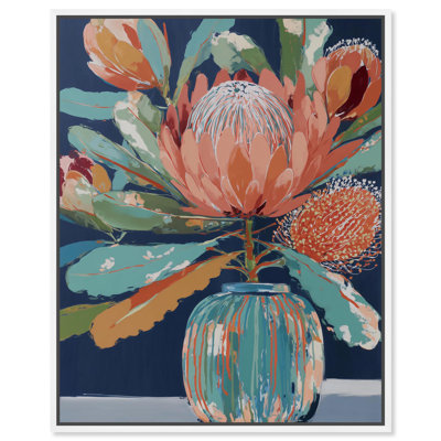 Teal Vase Canvas Print Living Room Wall Art by Art Remedy, White Frame, 20 x 24