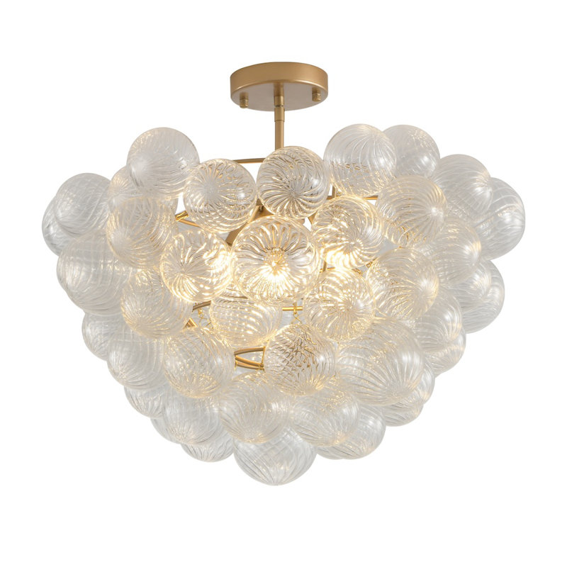 Gracebubble 24 po Luminaire suspendu doré avec abat-jour sphérique en verre transparent - Idéal pour le salon, la salle à manger et la cuisine (hauteur non réglable, sans ampoules)