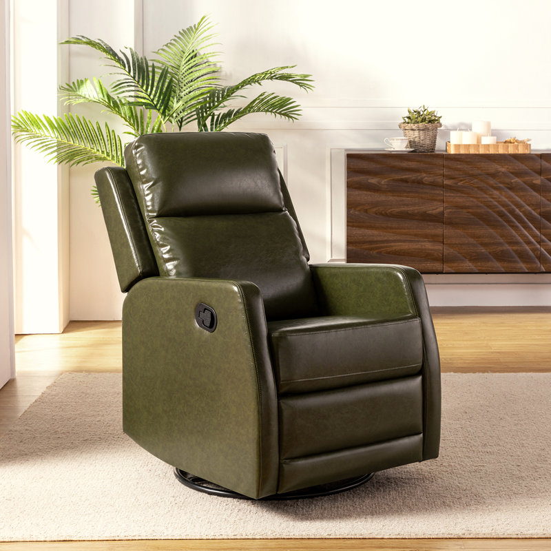 McGuffey Faux Leather Swivel Rocker Recliner with Metal Base, Burgandy Pebbled Faux Leather