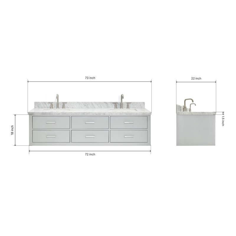 73'' W Double Vanity, Gray, Brushed Nickel, 61"