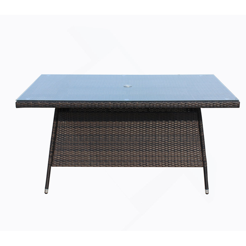 Table de salle à manger d'extérieur pour terrasse avec verre trempé transparent