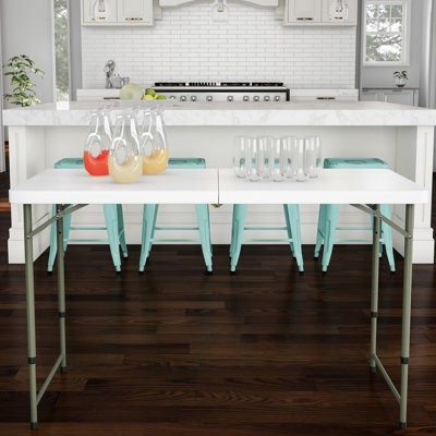 Adjustable Folding Table - Portable 4-Foot Plastic Utility Tabletop with 2 Height Settings - Indoor and Outdoor Seating by Lavish Home (White)