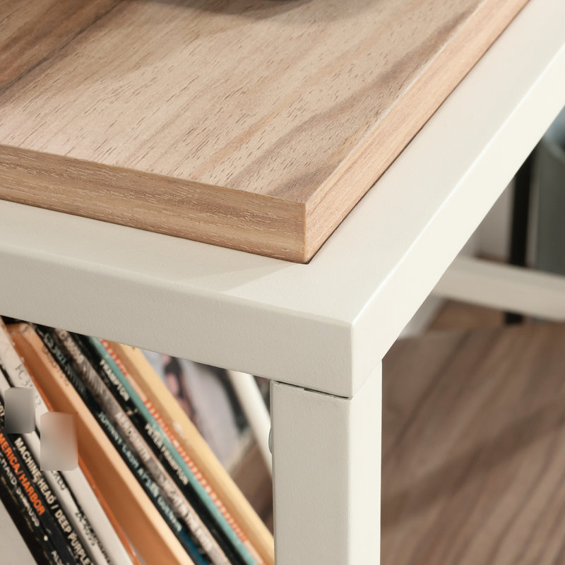Compact, finition bois, rangement, tablettes réglables, salon, vestibule, bureau d'appoint incliné, structure en métal thermolaqué, dimensions compactes, petits espaces