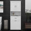 Armoire de buanderie avec panier à linge inclinable et tiroir, armoire de rangement haute en bois avec portes et tablettes réglables, autoportante-1010618221