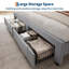 Structure de lit double pleine grandeur avec 2 tiroirs et lumières DEL, gris | Base de lit plateforme avec station de charge et tête de lit de rangement, robuste, aucun sommier requis, assemblage facile-976688804-976688806
