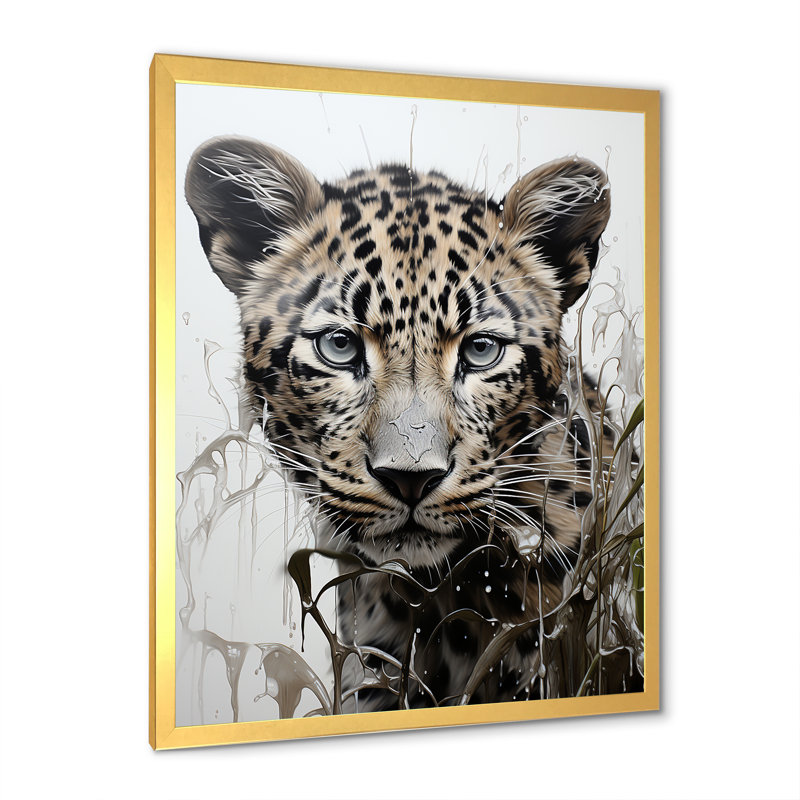 Monochromes intrigue léopard sur toile, Cadre doré simple, H 40 po x l 30 po x P 1,5 po