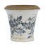 Pot de fleurs en céramique, forme évasée, blanc vieilli, motifs floraux noirs, décor pour plantes succulentes et plantes vertes.