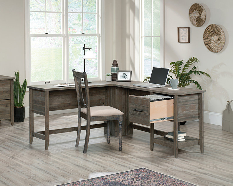 L-Shaped Desk with Storage in Pebble Pine