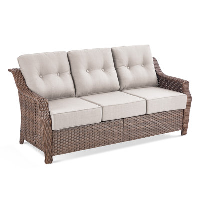 Circlarmino 75" Wide Straight Outdoor All-Weather Wicker Patio Sofa With 6" Thick Cushions