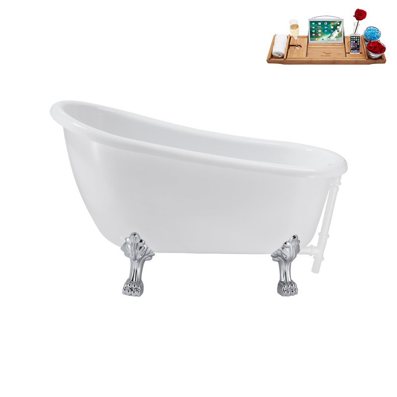 53.1'' x 25.6'' Soaking Acrylic Bathtub, Polished Chrome, Glossy White