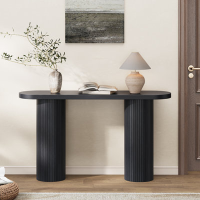 55'' Tambour Console Table With Oval Tabletop For Living Room Hallway Foyer Entrance Study