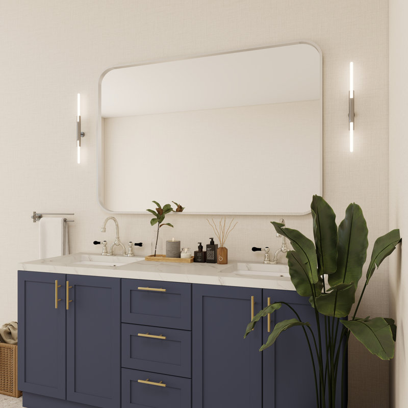 Élégant miroir encadré en aluminium avec coin arrondi pour une décoration intérieure élégante, Argent argent, Rectangulaire