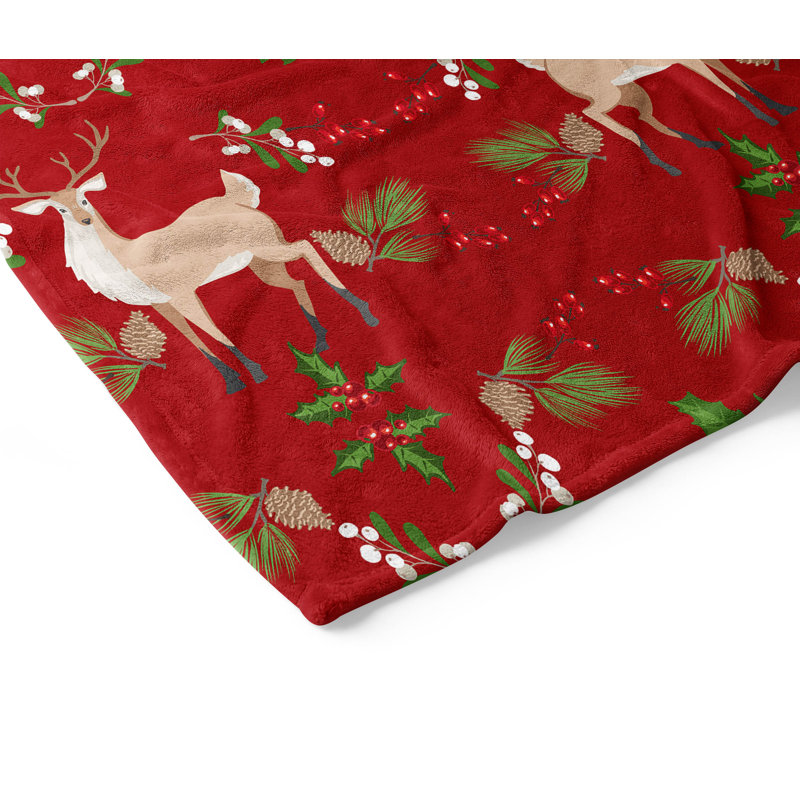 Jeté en velours Botanical Deer Holiday, L 60 po x l 50 po, Rouge