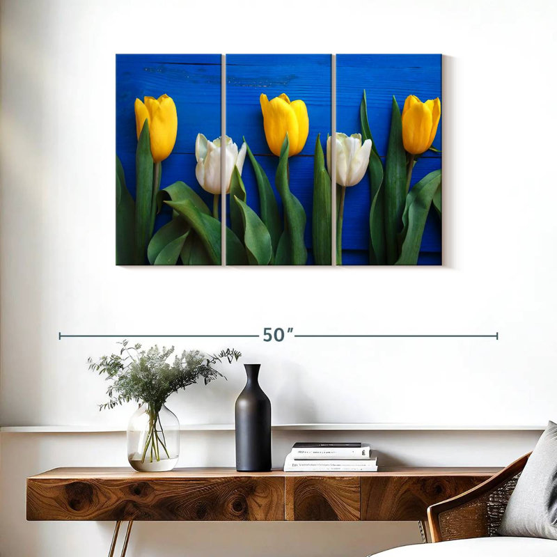 Harnek White And Yellow Tulips, 24" H x 38" W