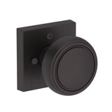 Bremerton Privacy Knob with Contemporary Square Rose in Lifetime (PVD) Satin Brass