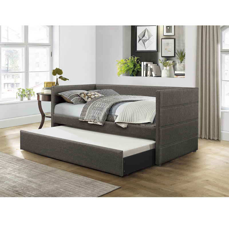Lit de jour de style moderne avec lit gigogne et tissu d'ameublement en bois gris foncé
