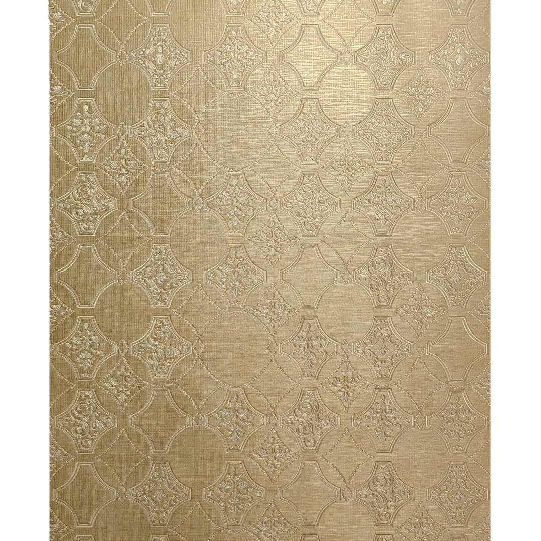 Ethon Yellow Gold metallic lattice damask faux grasscloth textured Wallpaper House of Hampton®