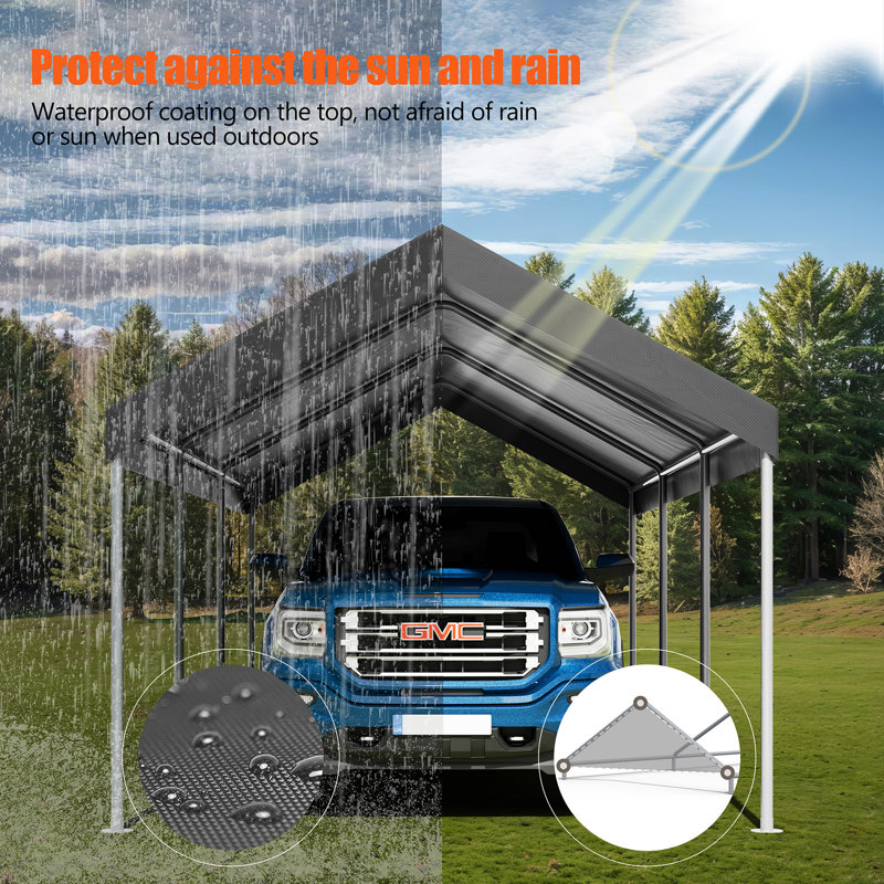 10 Ft. W X 20 Ft. D Heavy Duty  Canopy Portable Garage, Gray