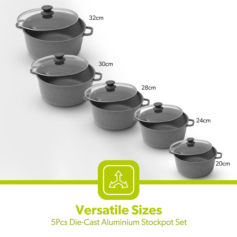 5 - Piece Non-Stick Aluminum Cookware Set, Grey