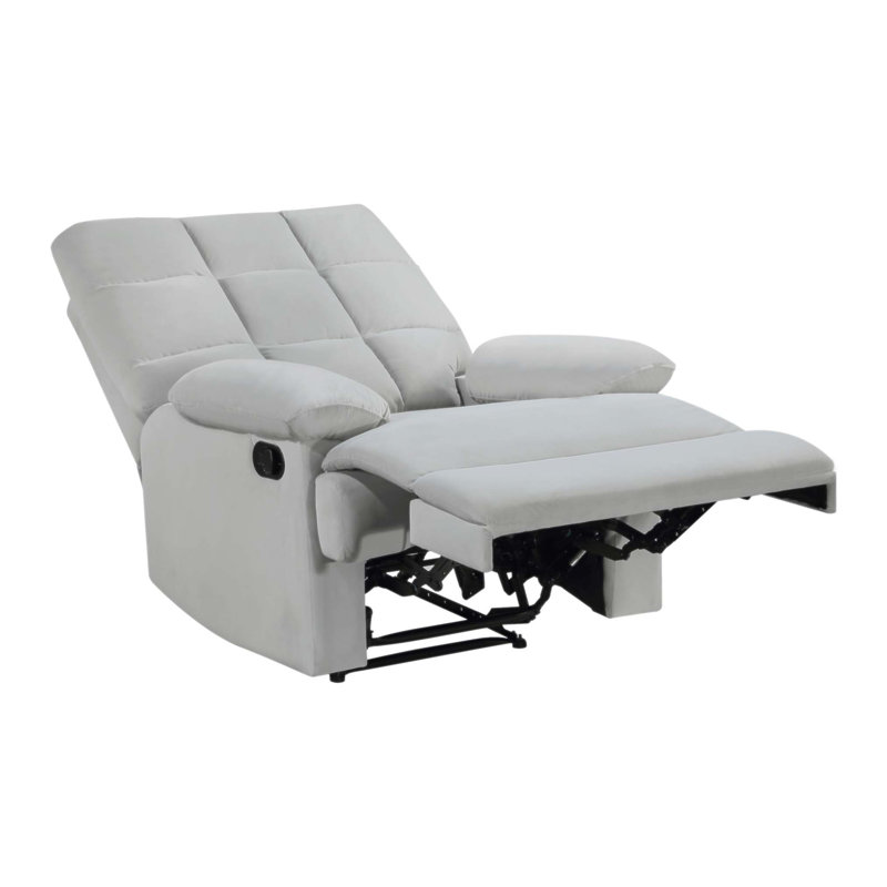 Luxurious Velvet Reclining Chair with Tufted Back and Pillowtop Arms, Perfect for Modern Living Rooms., Light Gray