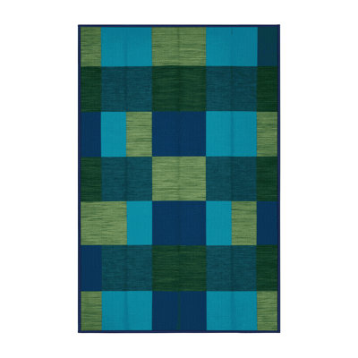 Machine Washable Checkered Blue Area Rug