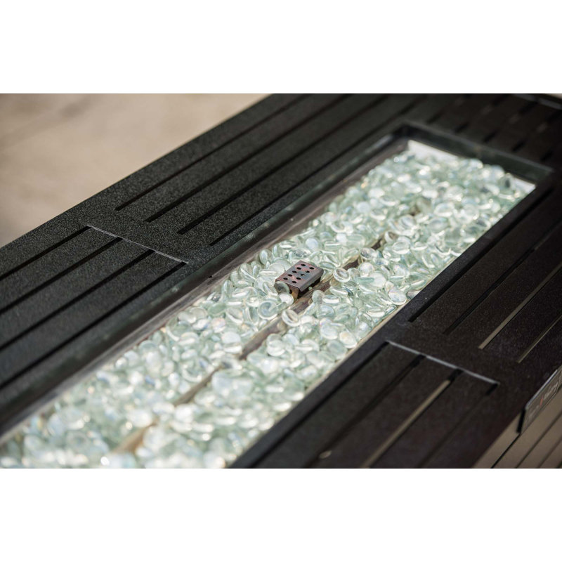 Table de foyer d'extérieur au propane au gaz, aluminium, table de salle à manger de foyer de 50000 BTU avec couvercle, verre à feu, rectangulaire, certification ETL, pour terrasse de jardin