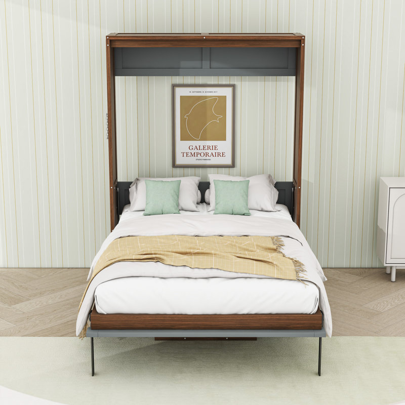 Lit escamotable en bois avec bureau, Noyer blanc