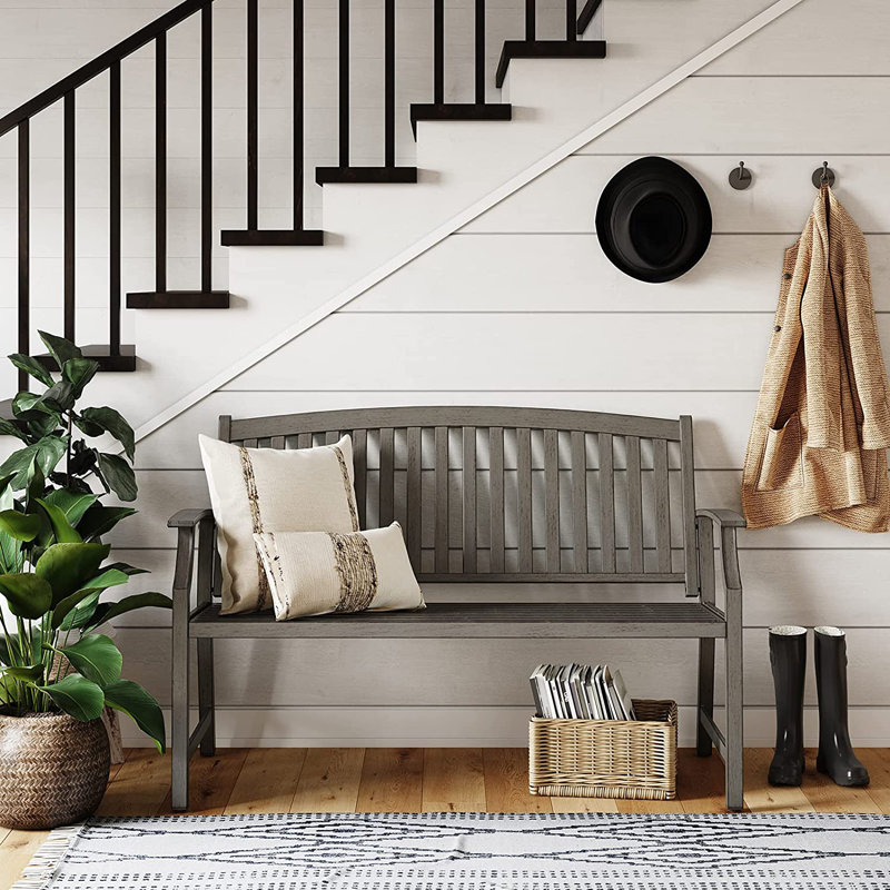Steel Outdoor Bench, Weathered Grey