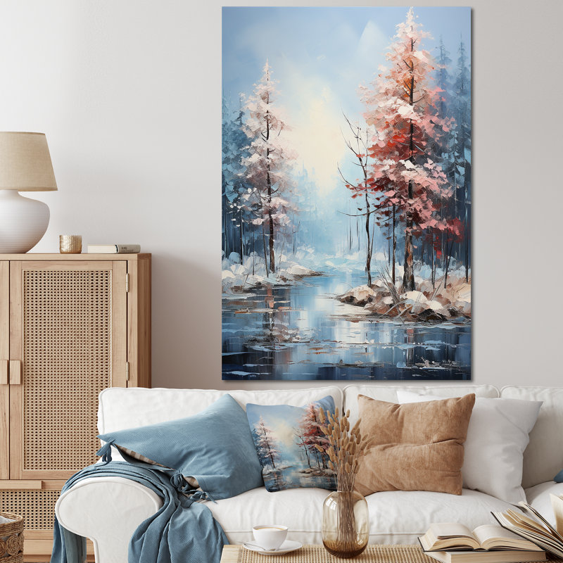 Lac en hiver, forêt, paysage - forêt, art mural, Toile tendue, H 60 po x l 40 po x P 1,5 po