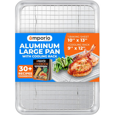 Ensemble de plaques de cuisson - Ensemble de plaques de cuisson en aluminium de 9 po x 13 po avec support de refroidissement en acier inoxydable