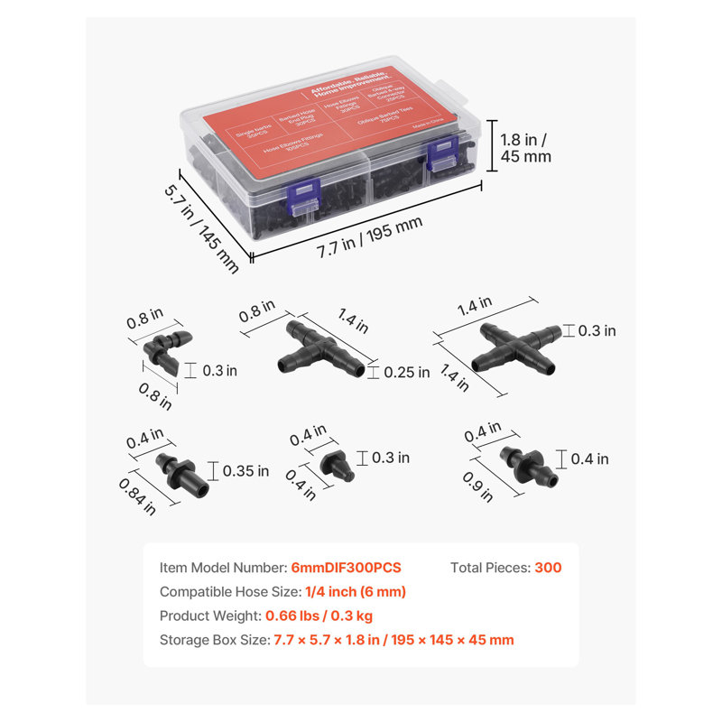 Ensemble de raccords de 300 pièces pour tuyau d'arrosage 1/4 po