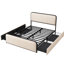 Grand lit beige moderne en métal avec revêtement incurvé, 4 tiroirs de rangement, support robuste avec tête de lit rembourrée