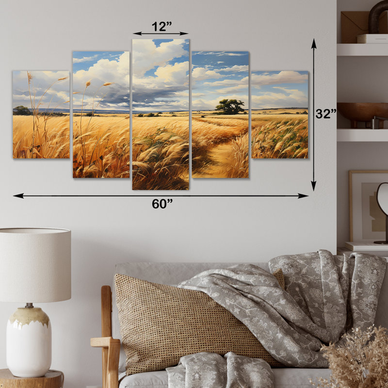«Yellow Wheat Field Meadows I - Meadow Multipanel», ensemble d'art mural