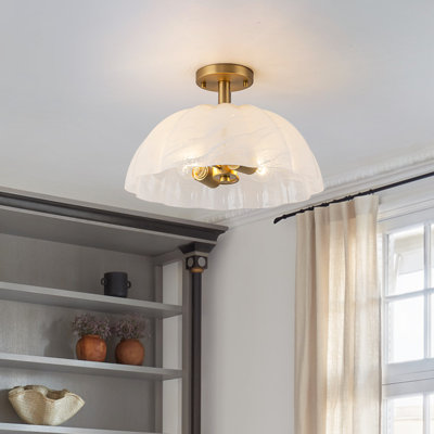 2-Light Flush Mount with Unique Cloud Glass