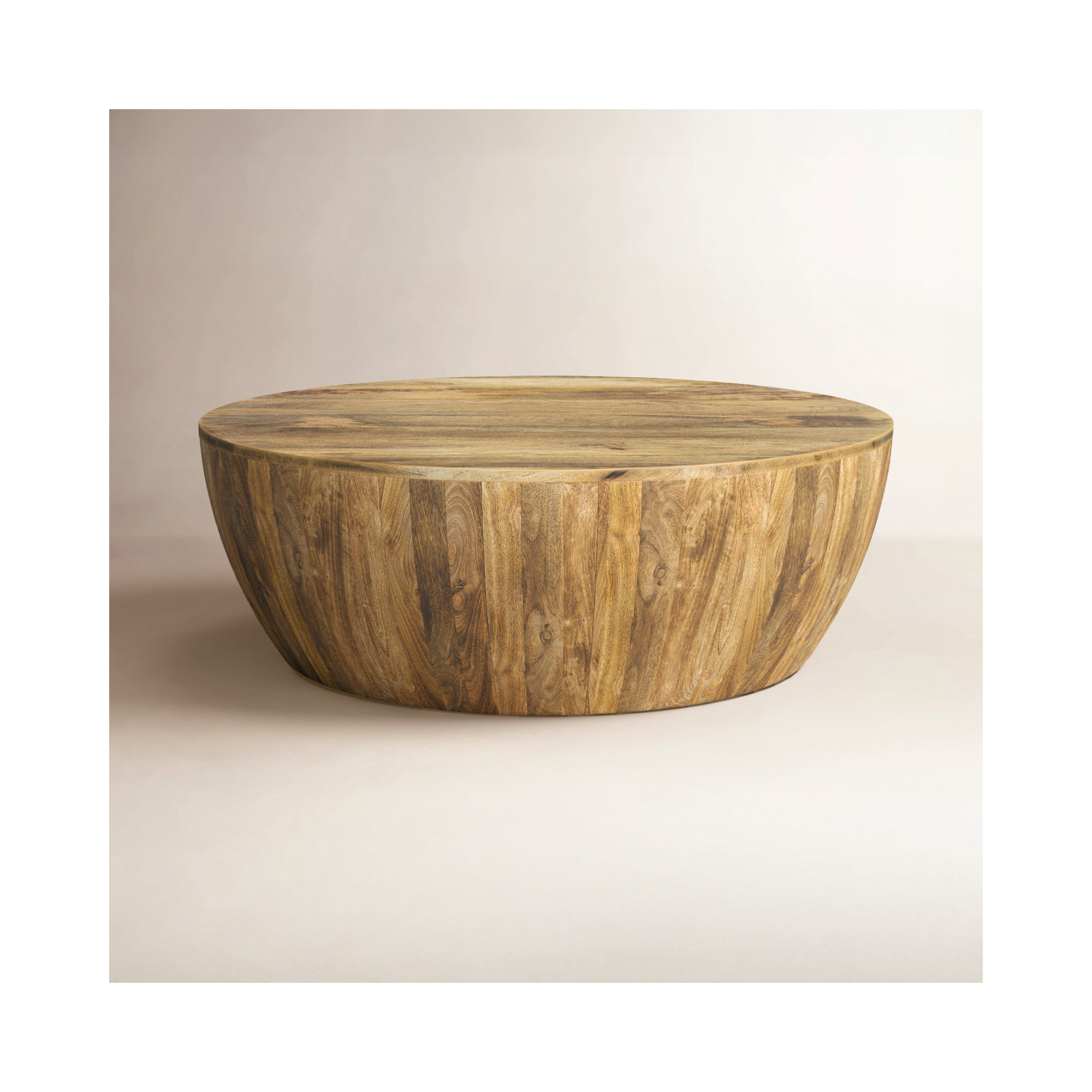 Solid Mango Wood Drum Coffee Table , Natural