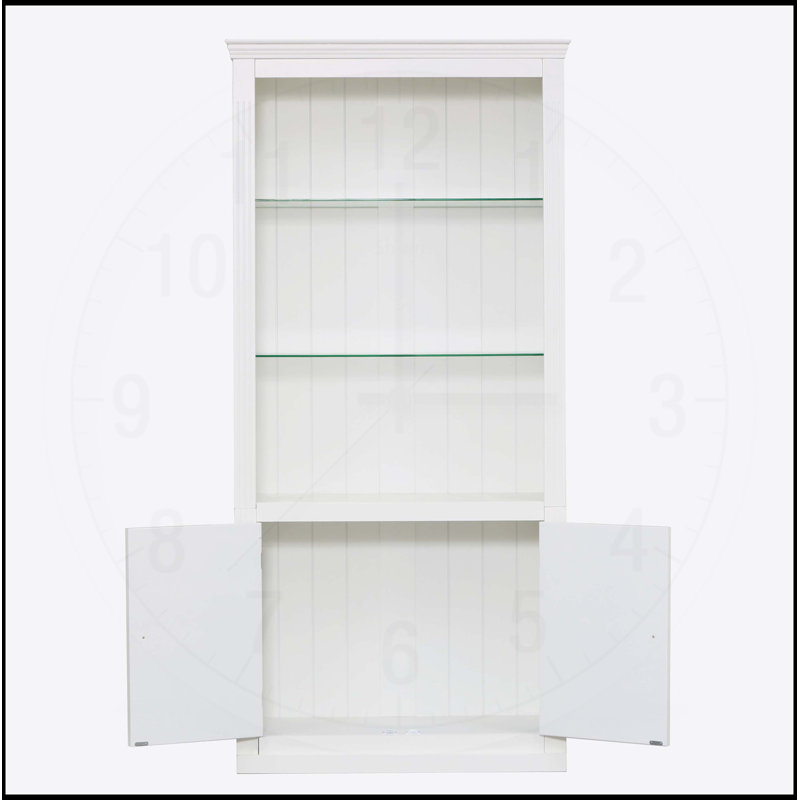 Étagère de présentation 78,75 "à 4 niveaux avec plafonnier à 5 couleurs à intensité variable, bibliothèque de ferme autoportante avec rangement et portes, tablettes réglables en verre pour la maison et le bureau - Blanc