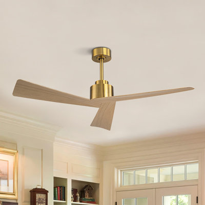 52 Inch 3-Blade Gold Ceiling Fan, No Light, 6-Speed with Wood Grain Blades