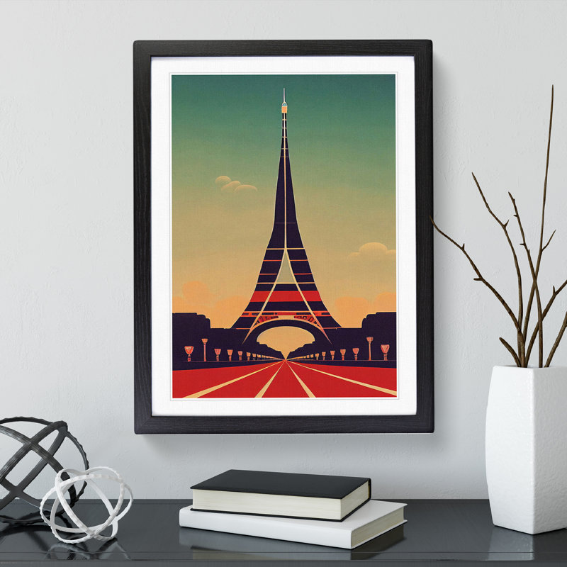 XV1022-711X Art Deco Eiffel Tower No.1 - Single Picture Frame Print, Black, 34cm H x 25cm W