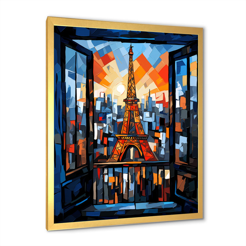 Cubic Paris Window View Elegant Sunset IV - City Paris, art mural, H 44 po x l 34 po x P 1,5 po, Cadre doré simple