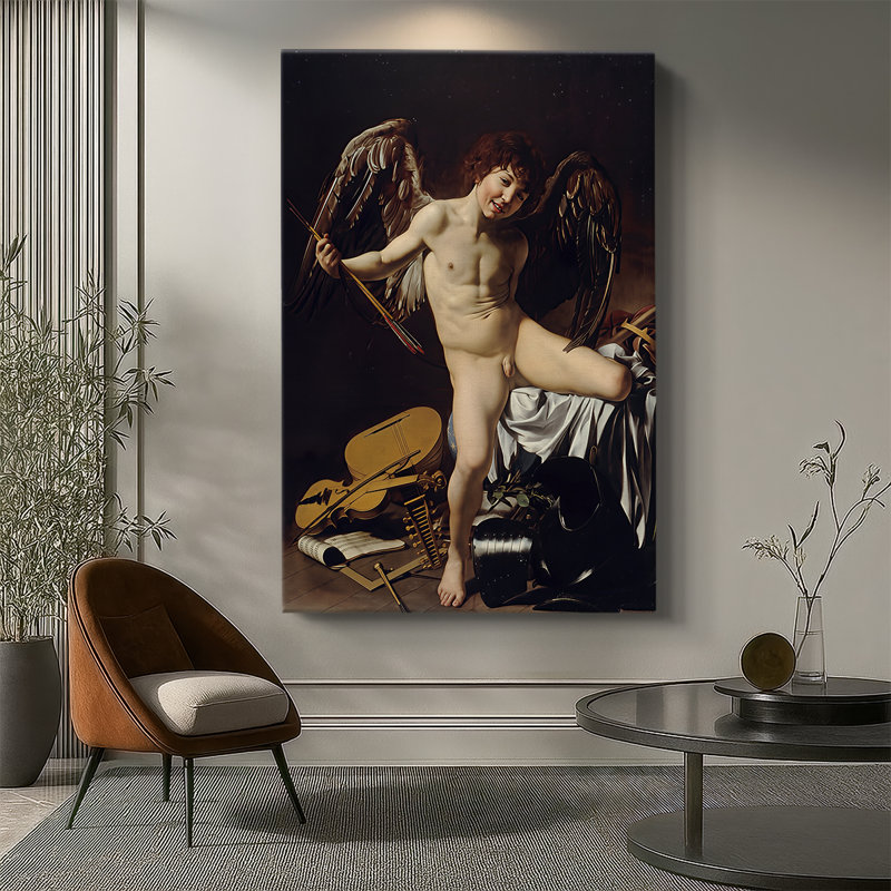 «Love Conquers All», toile tendue par Caravaggio, 32 x 48
