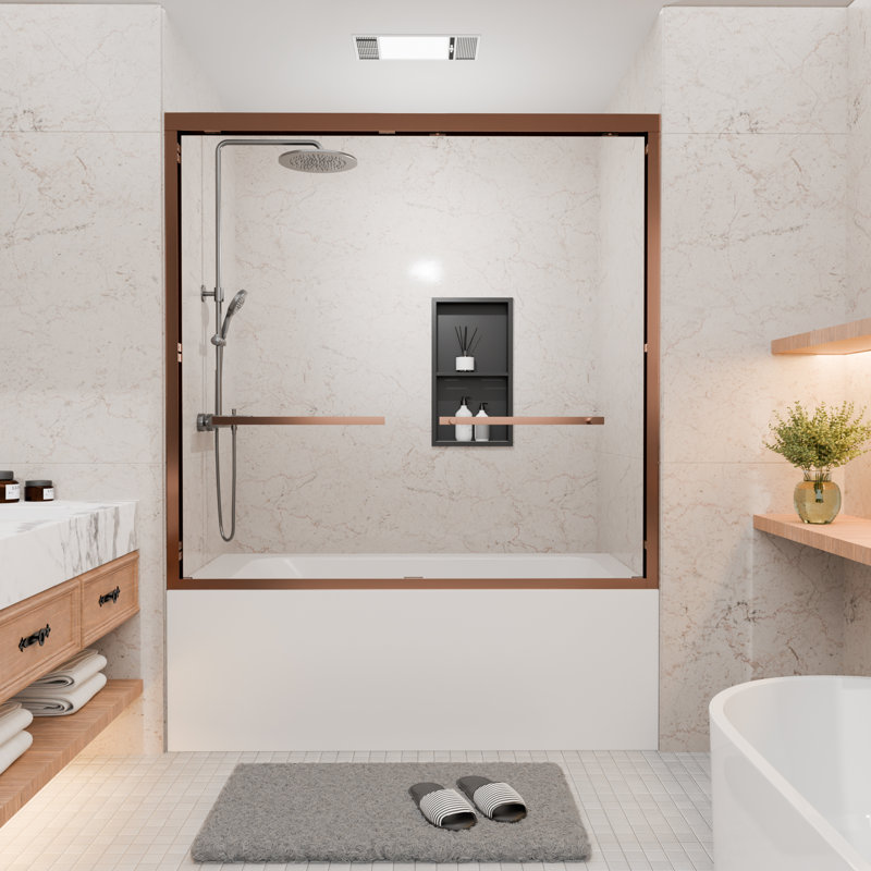 56-60 In. W X 58 In. H Sliding Framed Tub Door With Tempered Clear Glass, Oil Rubbed Bronze