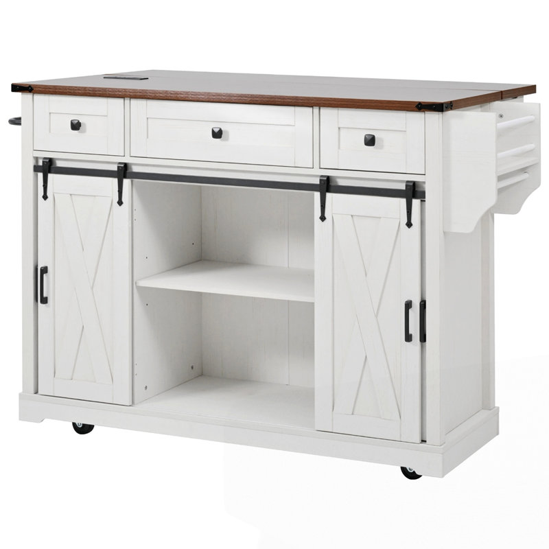 58" Farmhouse Kitchen Island with Storage, White
