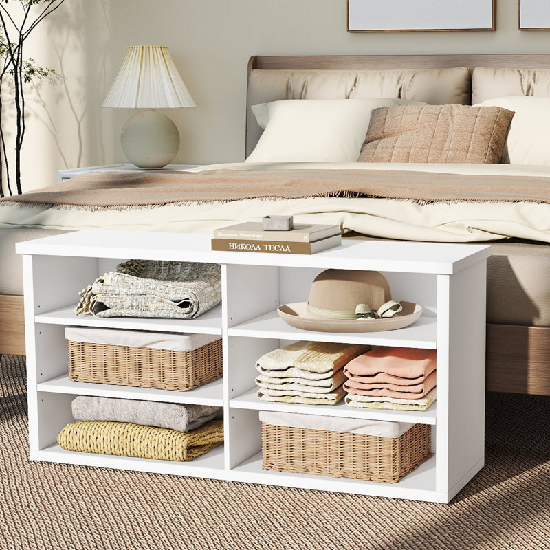 Banc de rangement pour 12 paires de chaussures, tablettes réglables, Blanc