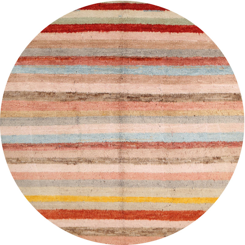 Tapis de zone rouge/vert contemporaine, Rond 5 pi